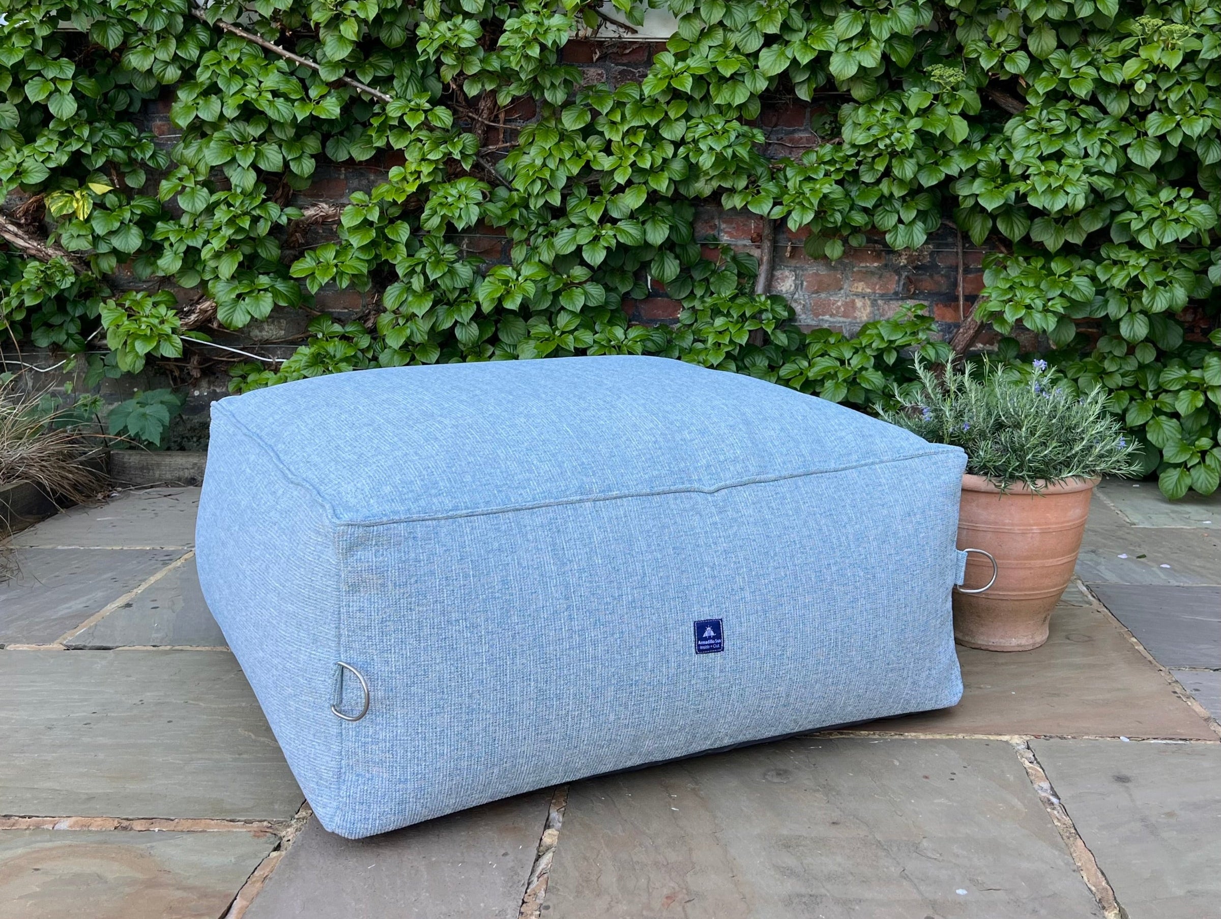 garden bean bag ottoman in seasrpay. 100% british-made, stain-proof, water-resistant with 5 year guarantee