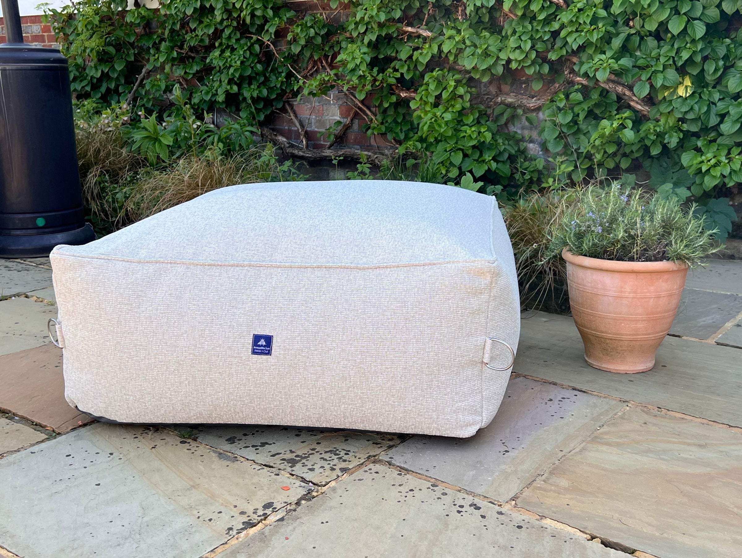 garden bean bag ottoman in shell. 100% british-made, stain-proof, water-resistant with 5 year guarantee