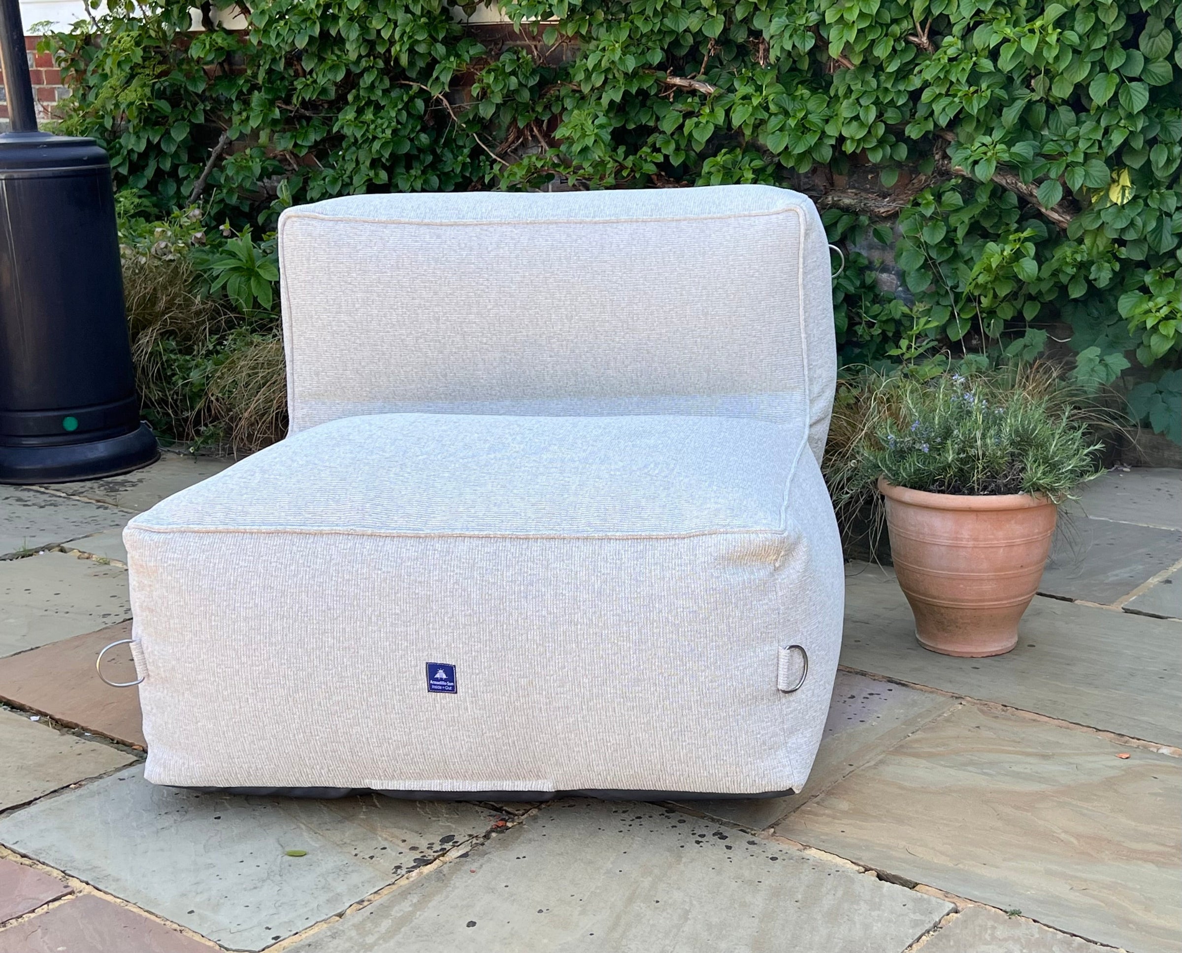 Garden bean bag chair in shell. 100% british-made, stain-proof, water-resistant with 5 year guarantee