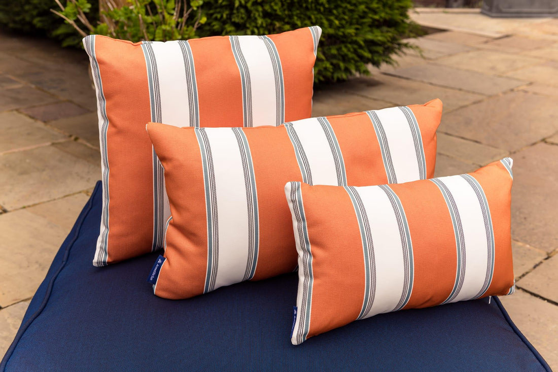 Luxury Summer Stripe in Orange, White and Ocean Outdoor Cushion - armadillosun