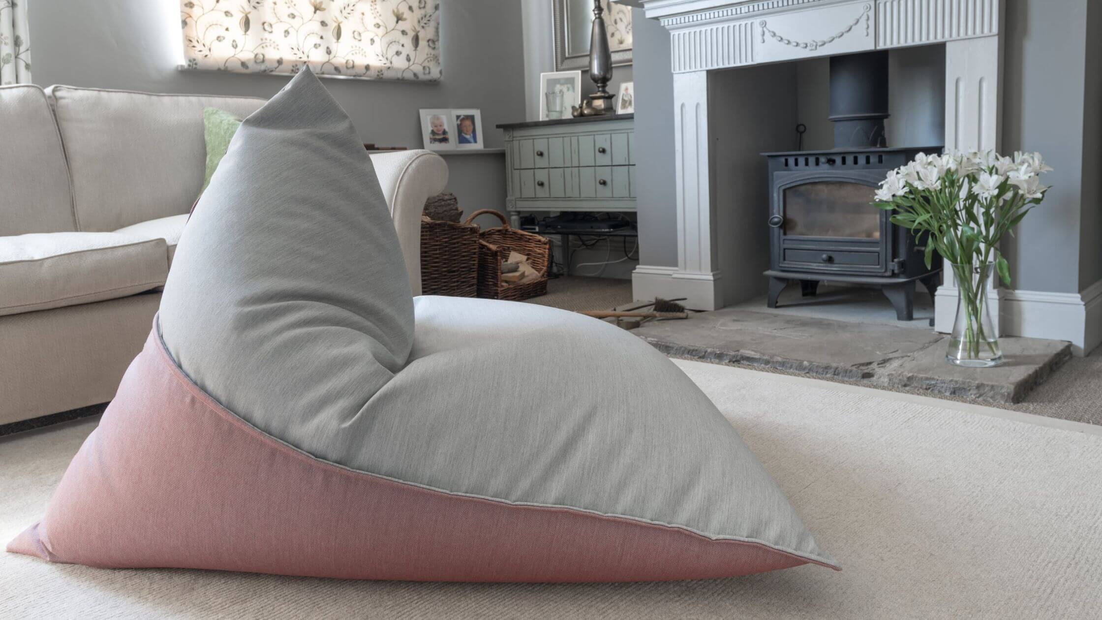 A luxury bean bag positioned in the middle of a sophisticated living room.