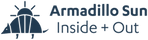 Armadillo Sun logo showing an armadillo with a sun rising behind it. Text say Armadillo Sun Inside and Out