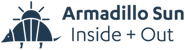 Armadillo Sun logo showing an armadillo with a sun rising behind it. Text say Armadillo Sun Inside and Out