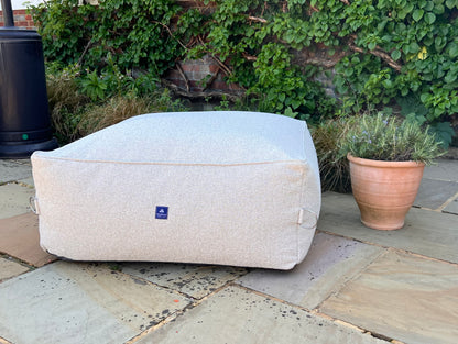 garden bean bag ottoman in shell. 100% british-made, stain-proof, water-resistant with 5 year guarantee