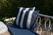 Luxury Summer stripe in Navy, White and Blue Outdoor Cushion