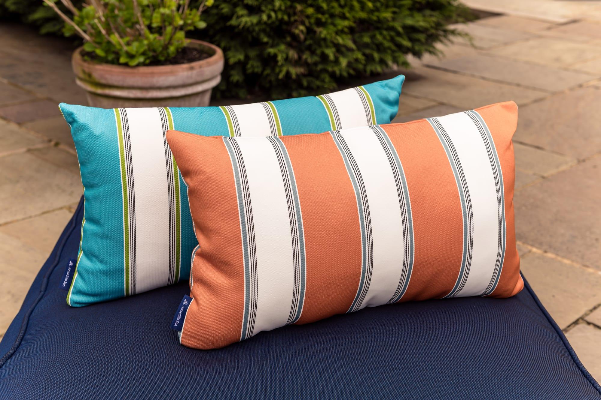 Luxury Summer Stripe in Orange, White and Ocean Outdoor Cushion