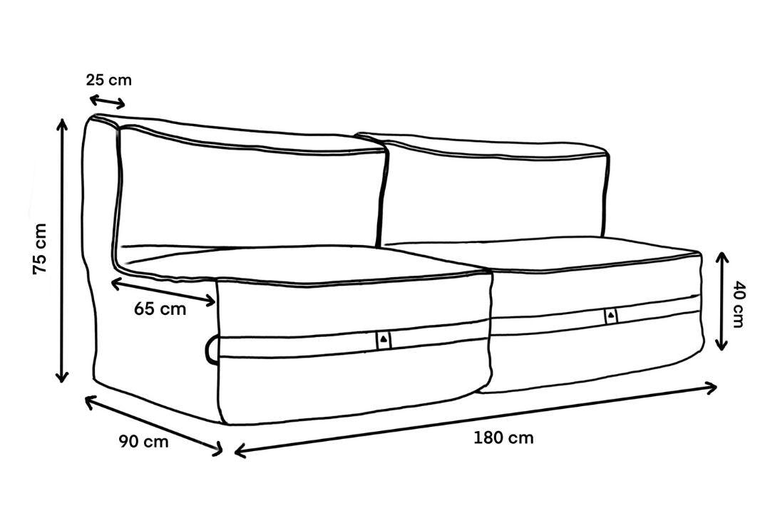 Sketch of two bean bag sofas with dimentions